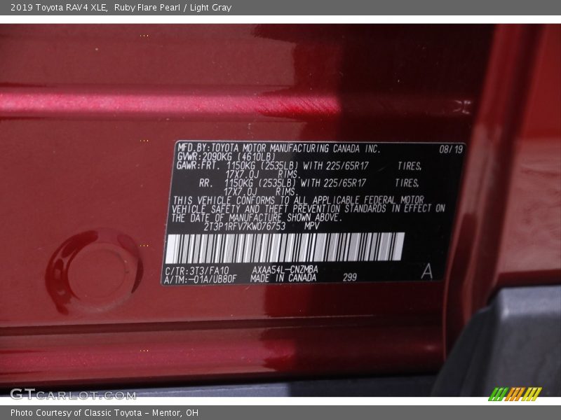 Ruby Flare Pearl / Light Gray 2019 Toyota RAV4 XLE