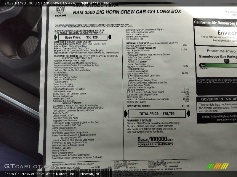 Bright White / Black 2022 Ram 3500 Big Horn Crew Cab 4x4