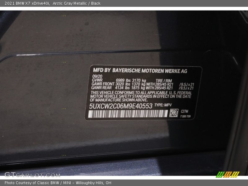 2021 X7 xDrive40i Arctic Gray Metallic Color Code C27