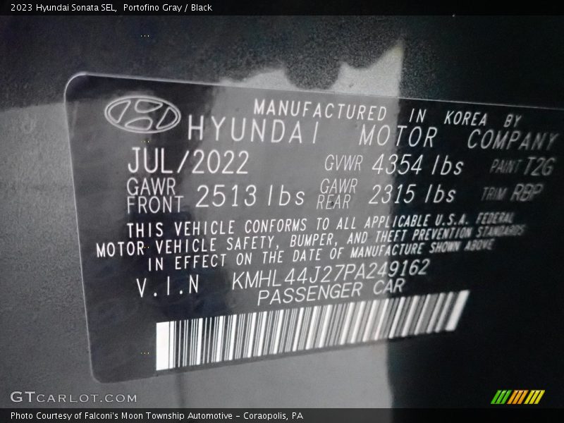 Portofino Gray / Black 2023 Hyundai Sonata SEL