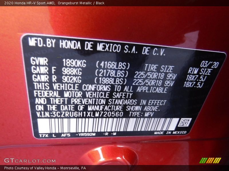 Orangeburst Metallic / Black 2020 Honda HR-V Sport AWD