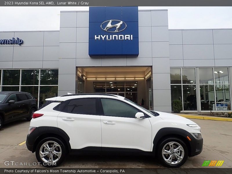 Lunar White / Gray 2023 Hyundai Kona SEL AWD