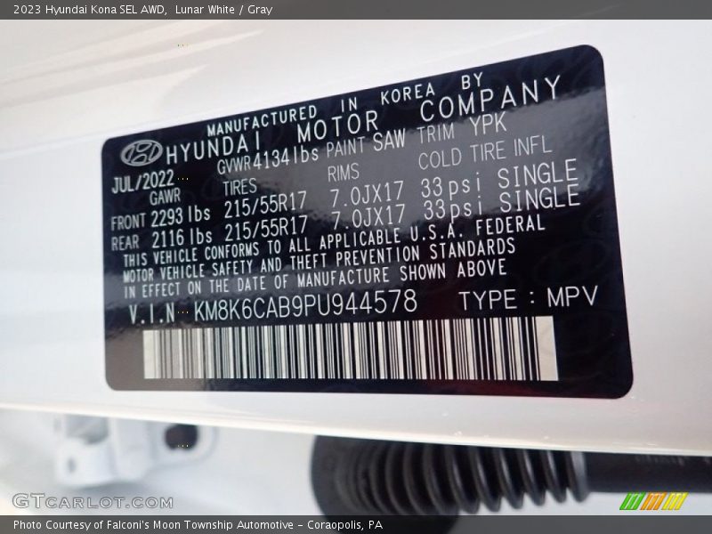 Lunar White / Gray 2023 Hyundai Kona SEL AWD