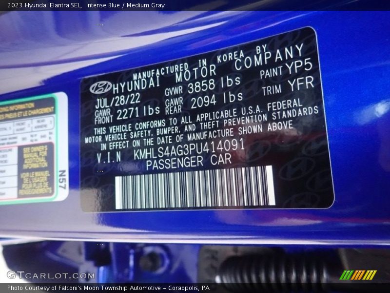 Intense Blue / Medium Gray 2023 Hyundai Elantra SEL