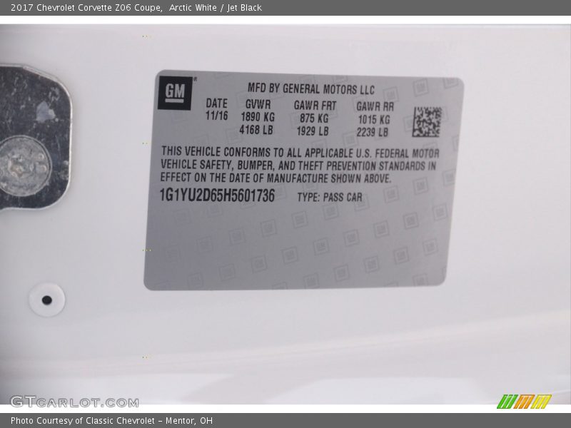 Arctic White / Jet Black 2017 Chevrolet Corvette Z06 Coupe