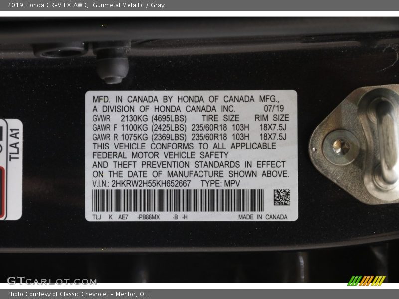Gunmetal Metallic / Gray 2019 Honda CR-V EX AWD
