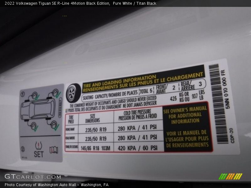 Info Tag of 2022 Tiguan SE R-Line 4Motion Black Edition