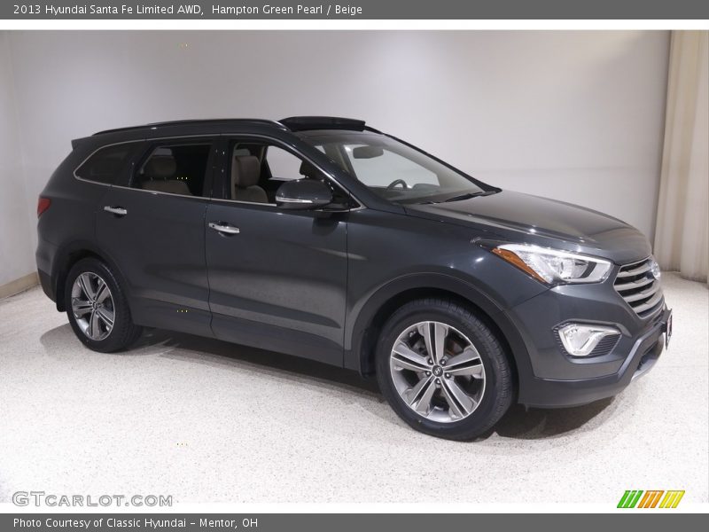 Hampton Green Pearl / Beige 2013 Hyundai Santa Fe Limited AWD