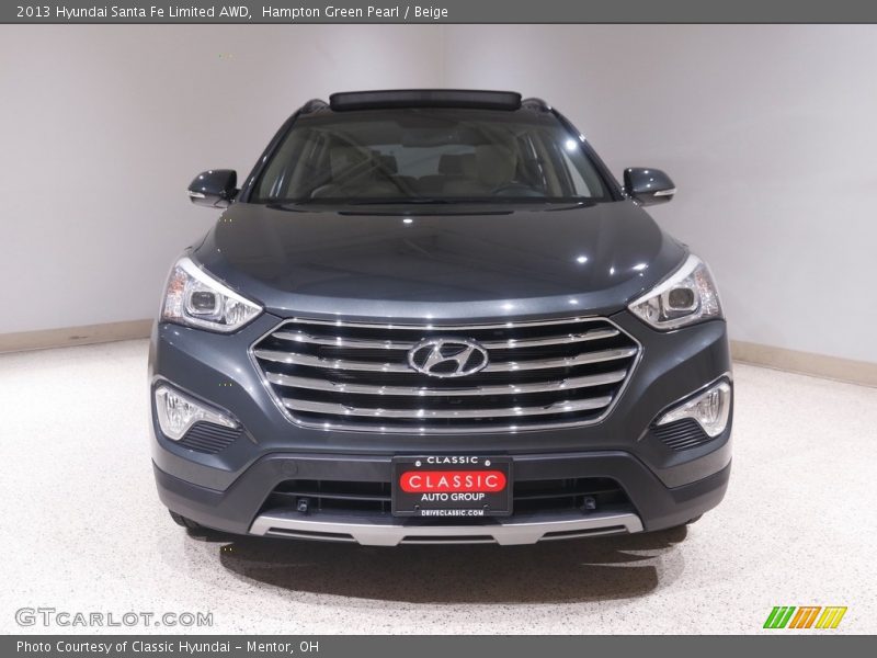 Hampton Green Pearl / Beige 2013 Hyundai Santa Fe Limited AWD