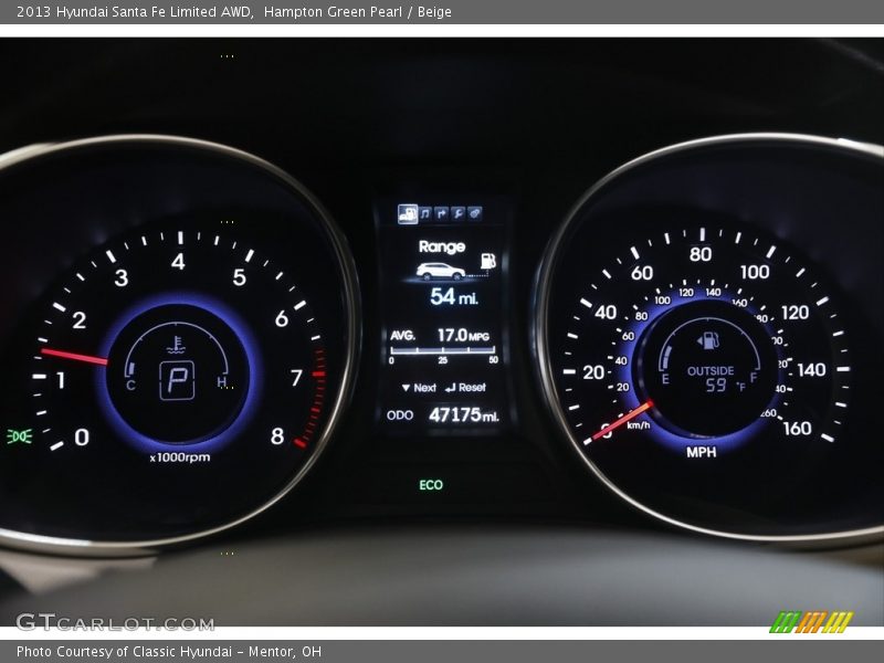 Hampton Green Pearl / Beige 2013 Hyundai Santa Fe Limited AWD