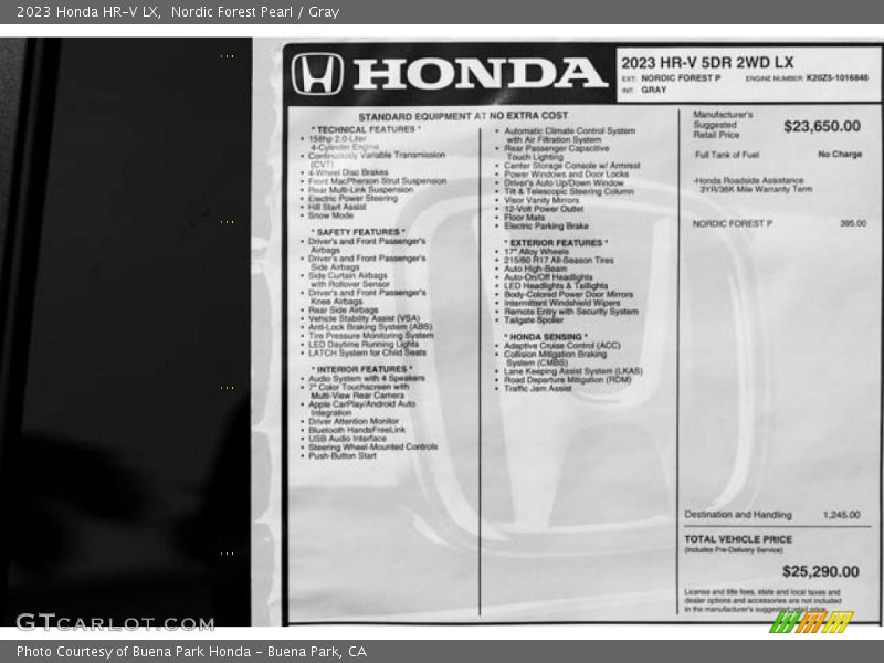  2023 HR-V LX Window Sticker