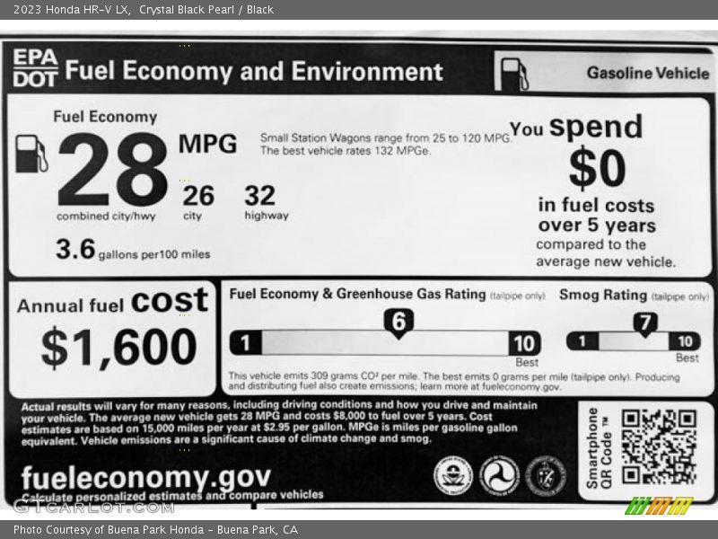 Info Tag of 2023 HR-V LX