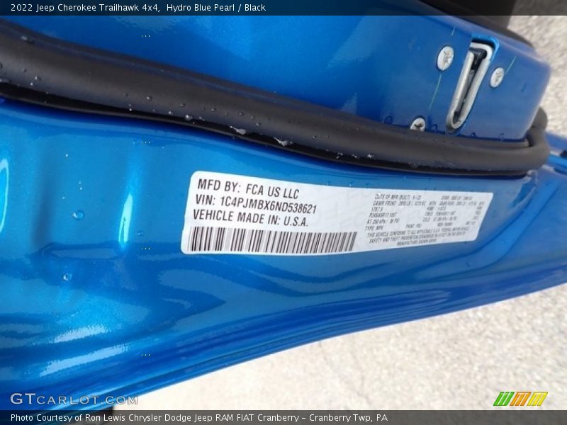 Hydro Blue Pearl / Black 2022 Jeep Cherokee Trailhawk 4x4