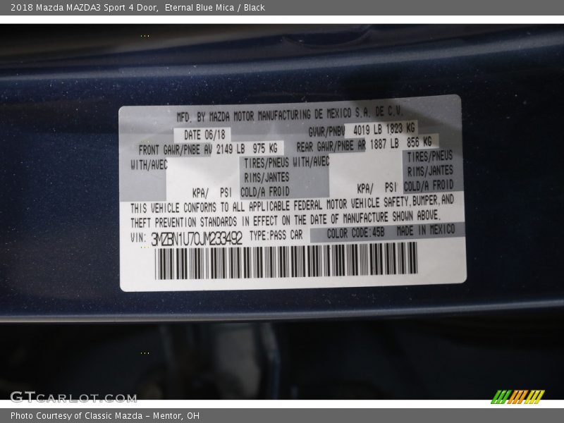 Eternal Blue Mica / Black 2018 Mazda MAZDA3 Sport 4 Door