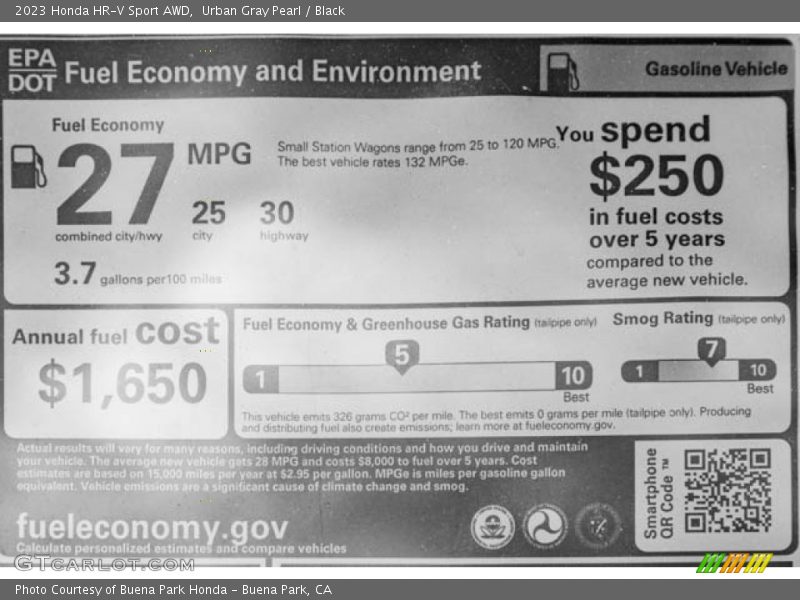 Urban Gray Pearl / Black 2023 Honda HR-V Sport AWD