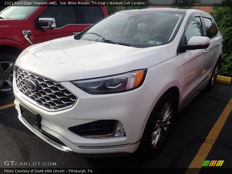 Star White Metallic Tri-Coat / Medium Soft Ceramic 2021 Ford Edge Titanium AWD