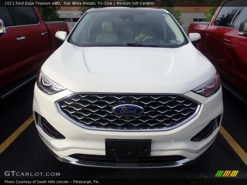 Star White Metallic Tri-Coat / Medium Soft Ceramic 2021 Ford Edge Titanium AWD