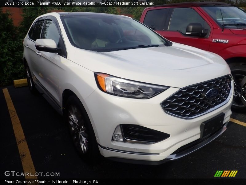 Star White Metallic Tri-Coat / Medium Soft Ceramic 2021 Ford Edge Titanium AWD