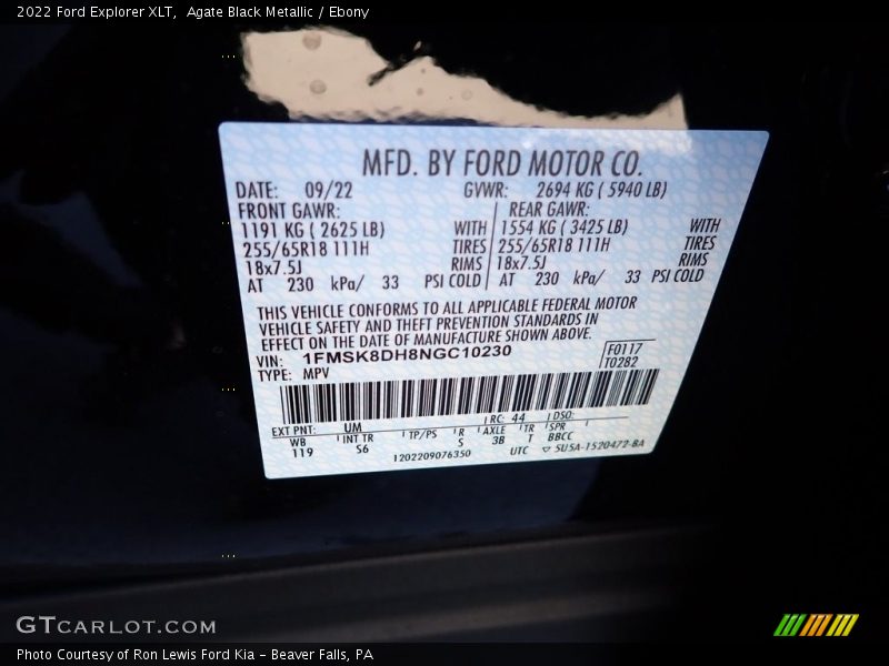 Agate Black Metallic / Ebony 2022 Ford Explorer XLT