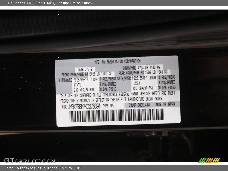 Jet Black Mica / Black 2019 Mazda CX-5 Sport AWD