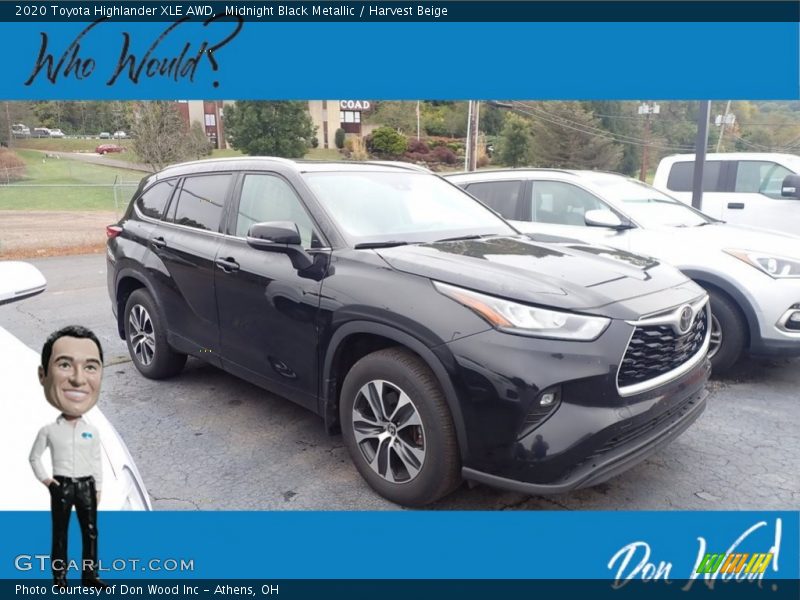 Midnight Black Metallic / Harvest Beige 2020 Toyota Highlander XLE AWD
