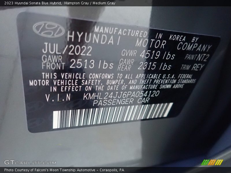 Hampton Gray / Medium Gray 2023 Hyundai Sonata Blue Hybrid