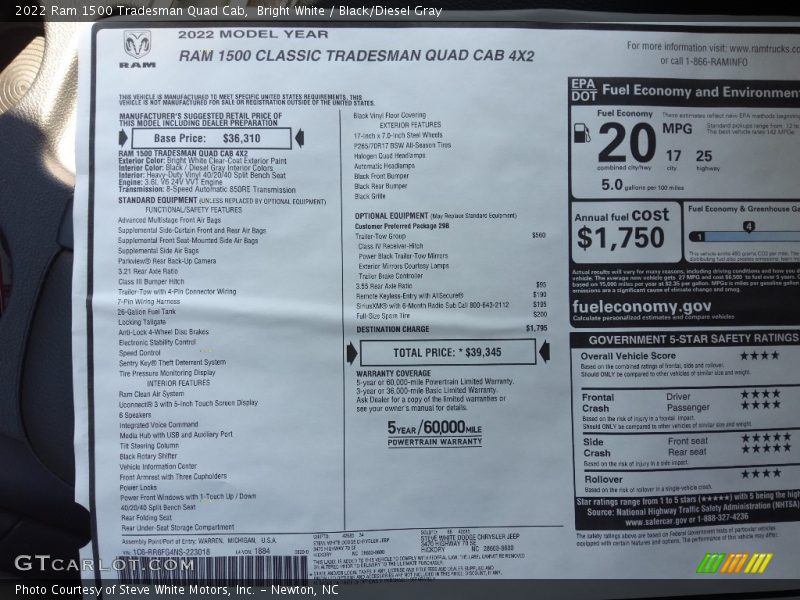  2022 1500 Tradesman Quad Cab Window Sticker