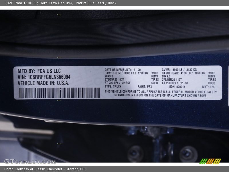 Patriot Blue Pearl / Black 2020 Ram 1500 Big Horn Crew Cab 4x4