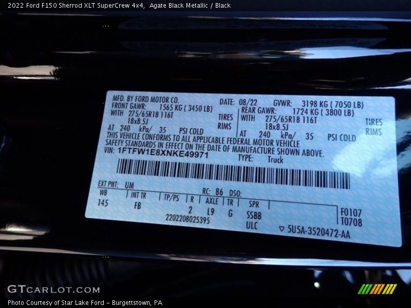 Agate Black Metallic / Black 2022 Ford F150 Sherrod XLT SuperCrew 4x4