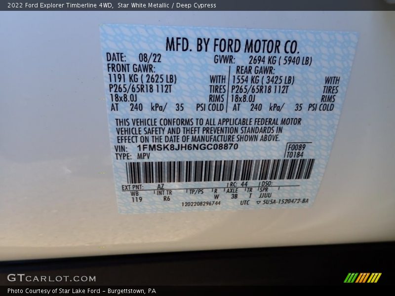 Star White Metallic / Deep Cypress 2022 Ford Explorer Timberline 4WD