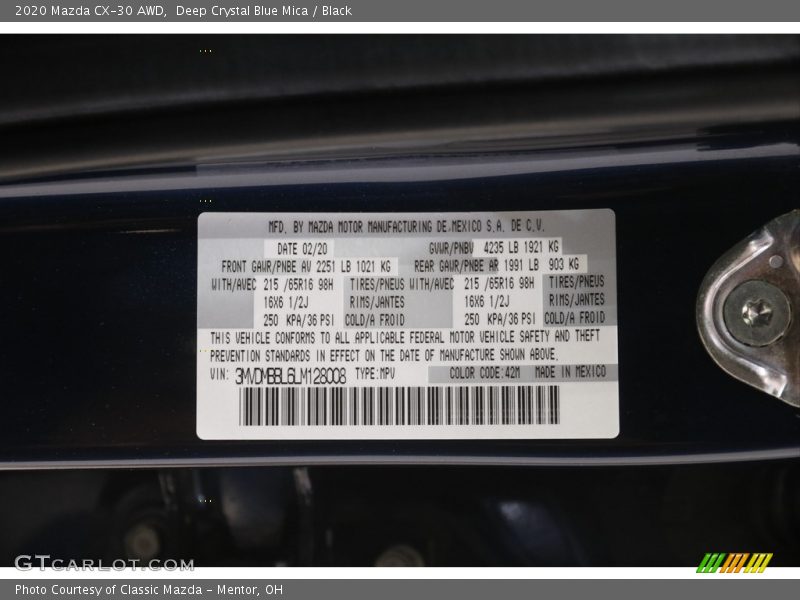 Deep Crystal Blue Mica / Black 2020 Mazda CX-30 AWD