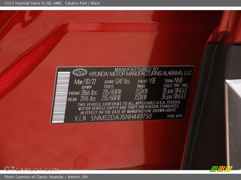 Calypso Red / Black 2022 Hyundai Santa Fe SEL AWD