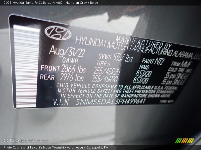 2023 Santa Fe Calligraphy AWD Hampton Gray Color Code NT2