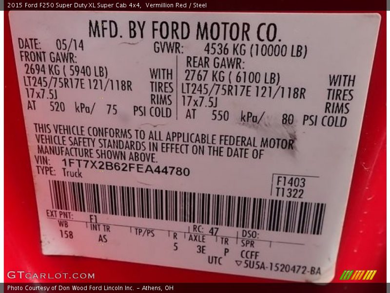 Vermillion Red / Steel 2015 Ford F250 Super Duty XL Super Cab 4x4