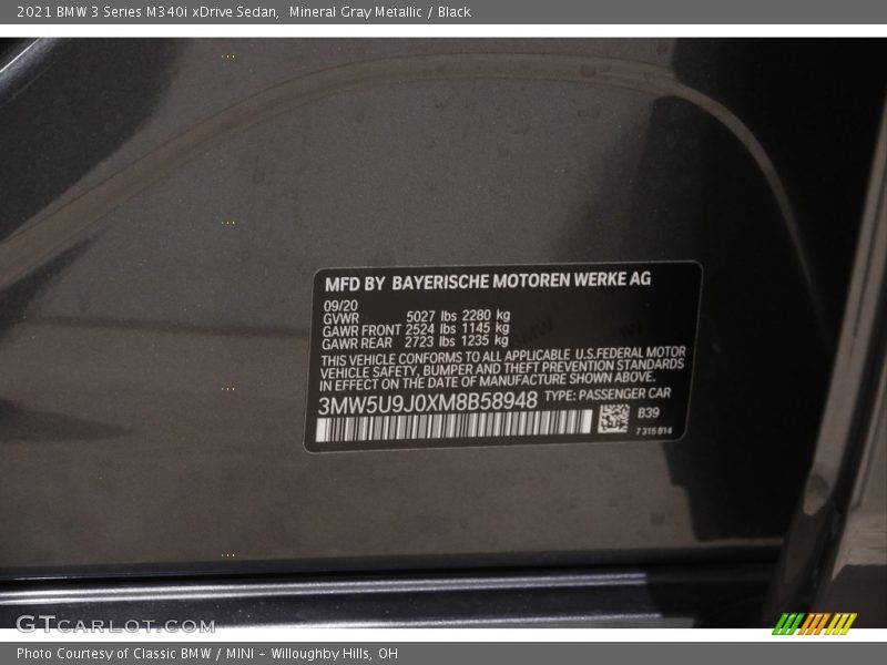 Mineral Gray Metallic / Black 2021 BMW 3 Series M340i xDrive Sedan