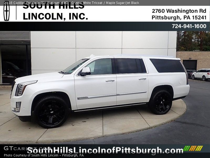 Crystal White Tricoat / Maple Sugar/Jet Black 2018 Cadillac Escalade ESV Platinum 4WD