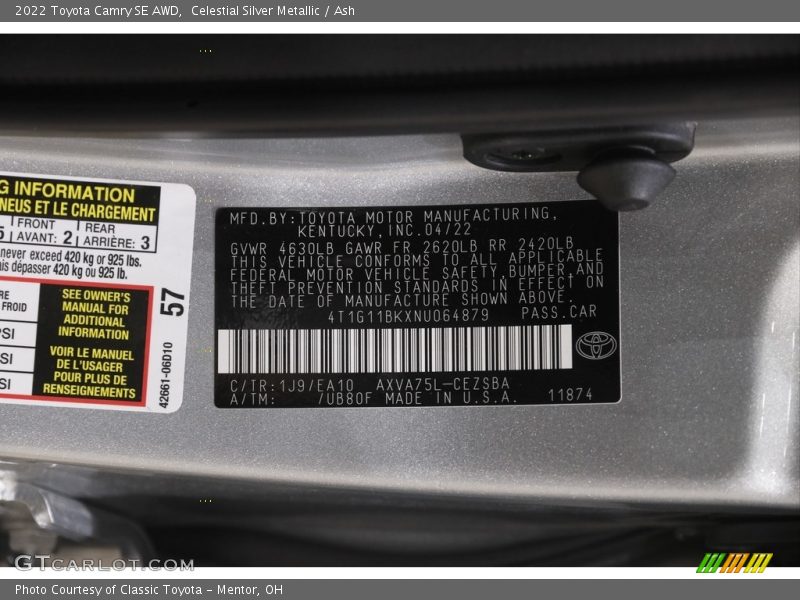 2022 Camry SE AWD Celestial Silver Metallic Color Code 1J9