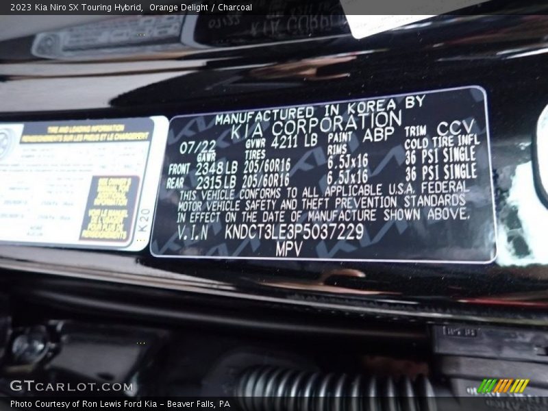 2023 Niro SX Touring Hybrid Orange Delight Color Code ABP