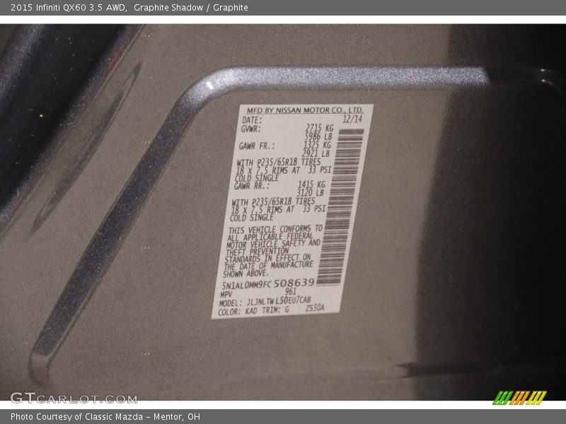 Graphite Shadow / Graphite 2015 Infiniti QX60 3.5 AWD