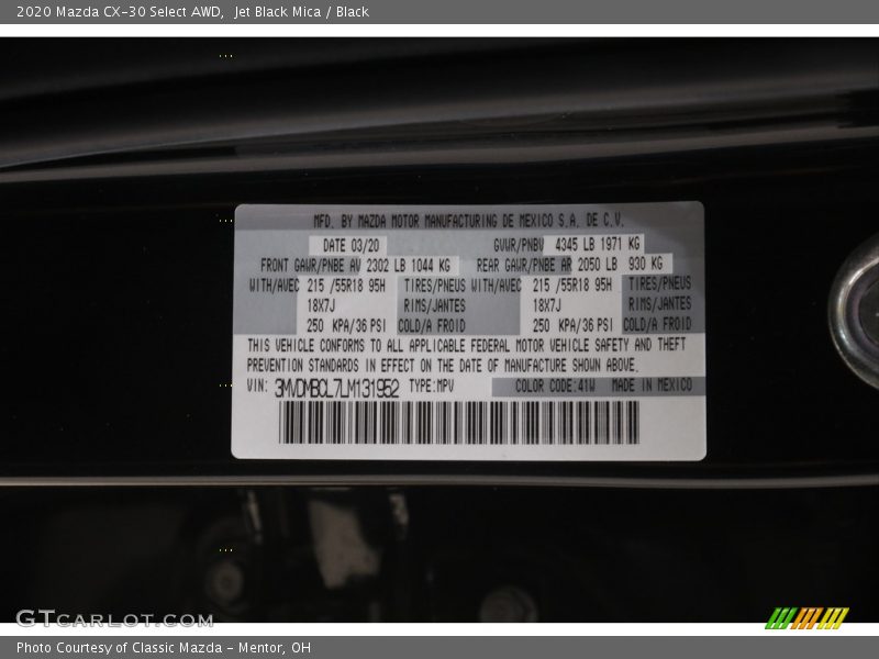 Jet Black Mica / Black 2020 Mazda CX-30 Select AWD