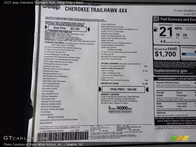 Sting-Gray / Black 2022 Jeep Cherokee Trailhawk 4x4