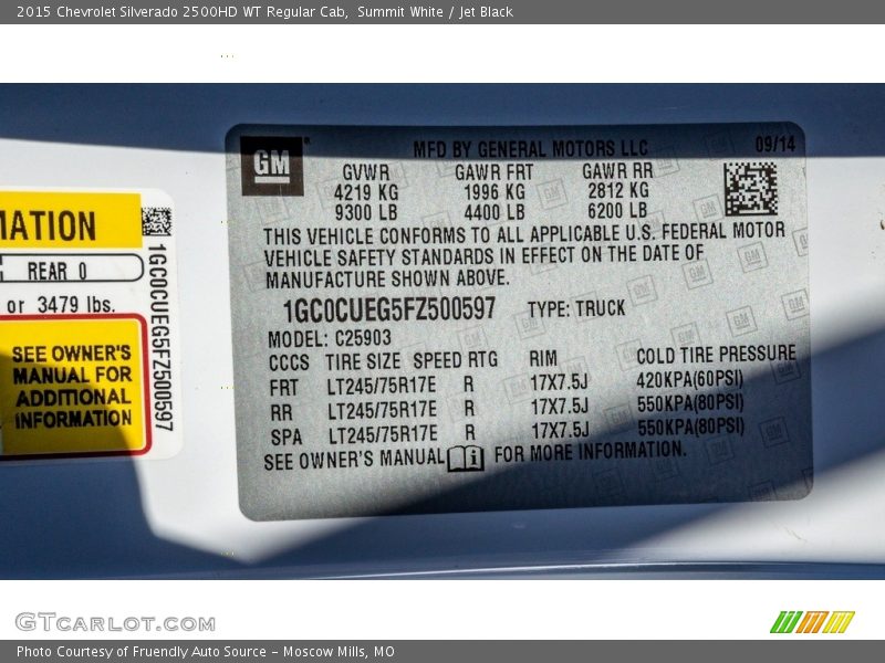 Summit White / Jet Black 2015 Chevrolet Silverado 2500HD WT Regular Cab