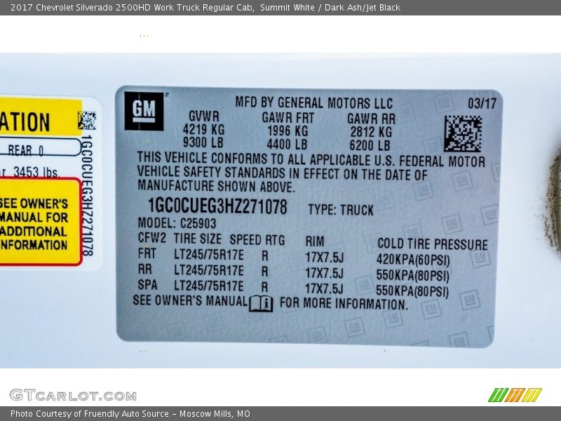 Summit White / Dark Ash/Jet Black 2017 Chevrolet Silverado 2500HD Work Truck Regular Cab