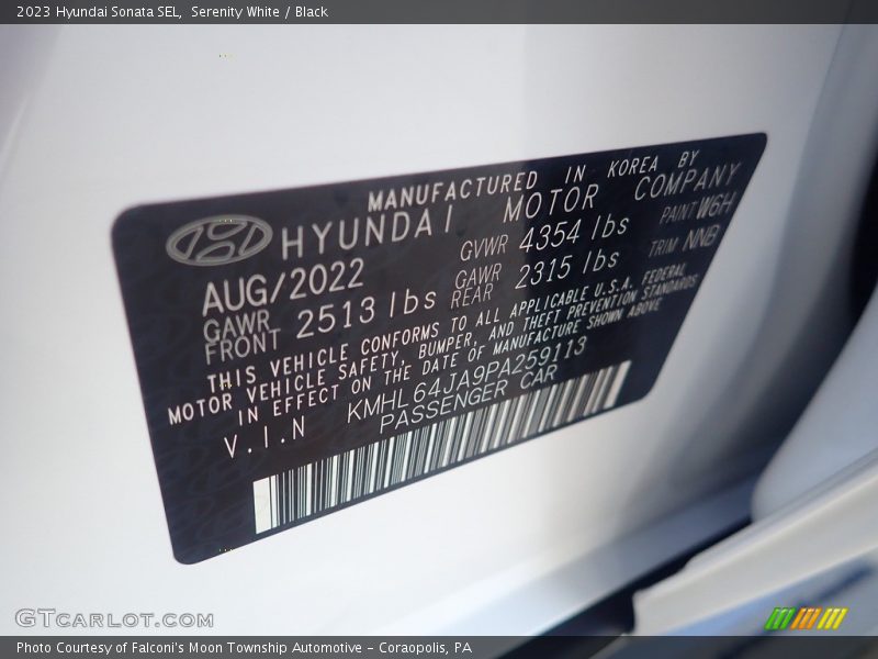 Serenity White / Black 2023 Hyundai Sonata SEL