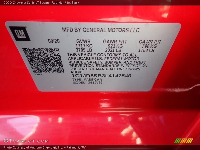 Red Hot / Jet Black 2020 Chevrolet Sonic LT Sedan