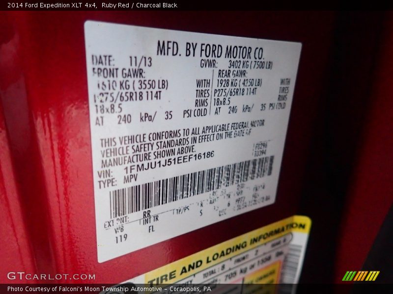 2014 Expedition XLT 4x4 Ruby Red Color Code RR