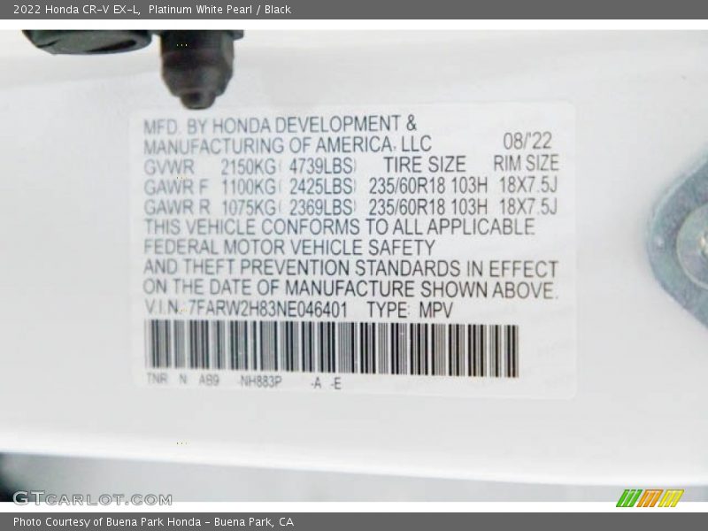 Platinum White Pearl / Black 2022 Honda CR-V EX-L