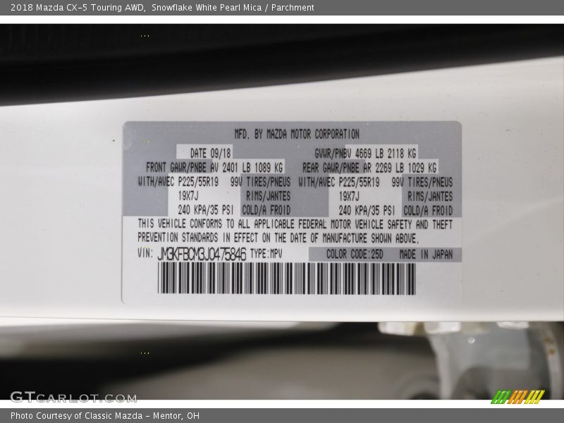 Snowflake White Pearl Mica / Parchment 2018 Mazda CX-5 Touring AWD