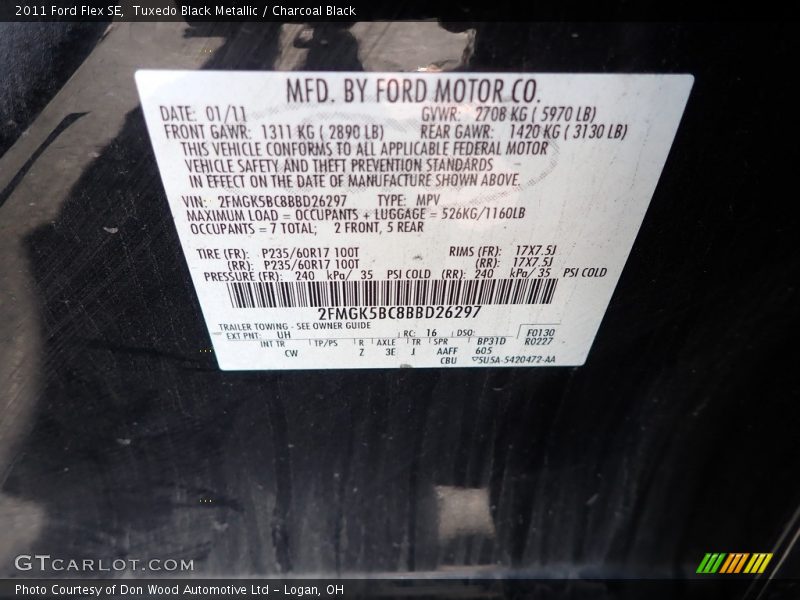 Tuxedo Black Metallic / Charcoal Black 2011 Ford Flex SE