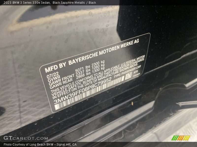 Black Sapphire Metallic / Black 2023 BMW 3 Series 330e Sedan